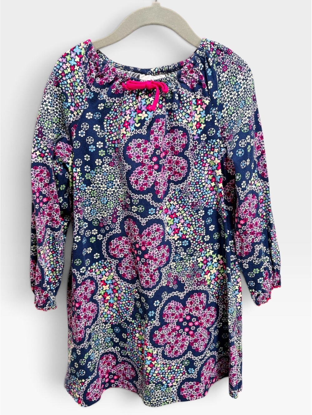 Hanna Andersson Floral Knit Play Dress Size 110 US 5 Long Sleeve EUC Navy Pink